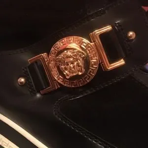 Versace gold studded, black leather and suede high-tops in a size 15 US. Worn 6x Versace | Shoes | Versace Gold Studded Black Leather And  main image 2